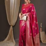 Embellished Self-Designed Kanjivaram Silk Saree in Dark Pink