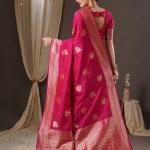 Embellished Self-Designed Kanjivaram Silk Saree in Dark Pink