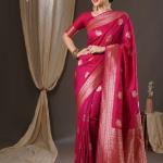 Embellished Self-Designed Kanjivaram Silk Saree in Dark Pink