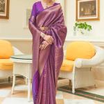 Purple Weaved Kanjivaram Sequence Saree