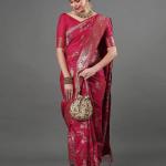 Floral Pattern Silk Saree with Contrast Border