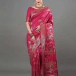 Floral Pattern Silk Saree with Contrast Border