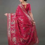 Floral Pattern Silk Saree with Contrast Border