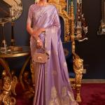 Lilac Purple Designer Satin Silk Saree