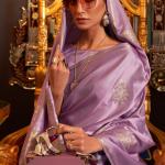 Lilac Purple Designer Satin Silk Saree