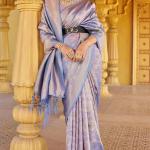 Scintillating Lavender Kanjivaram Silk Saree with Rhapsody Blouse Piece