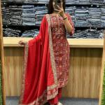 Voluminous Straight Suit Set in Red Rani